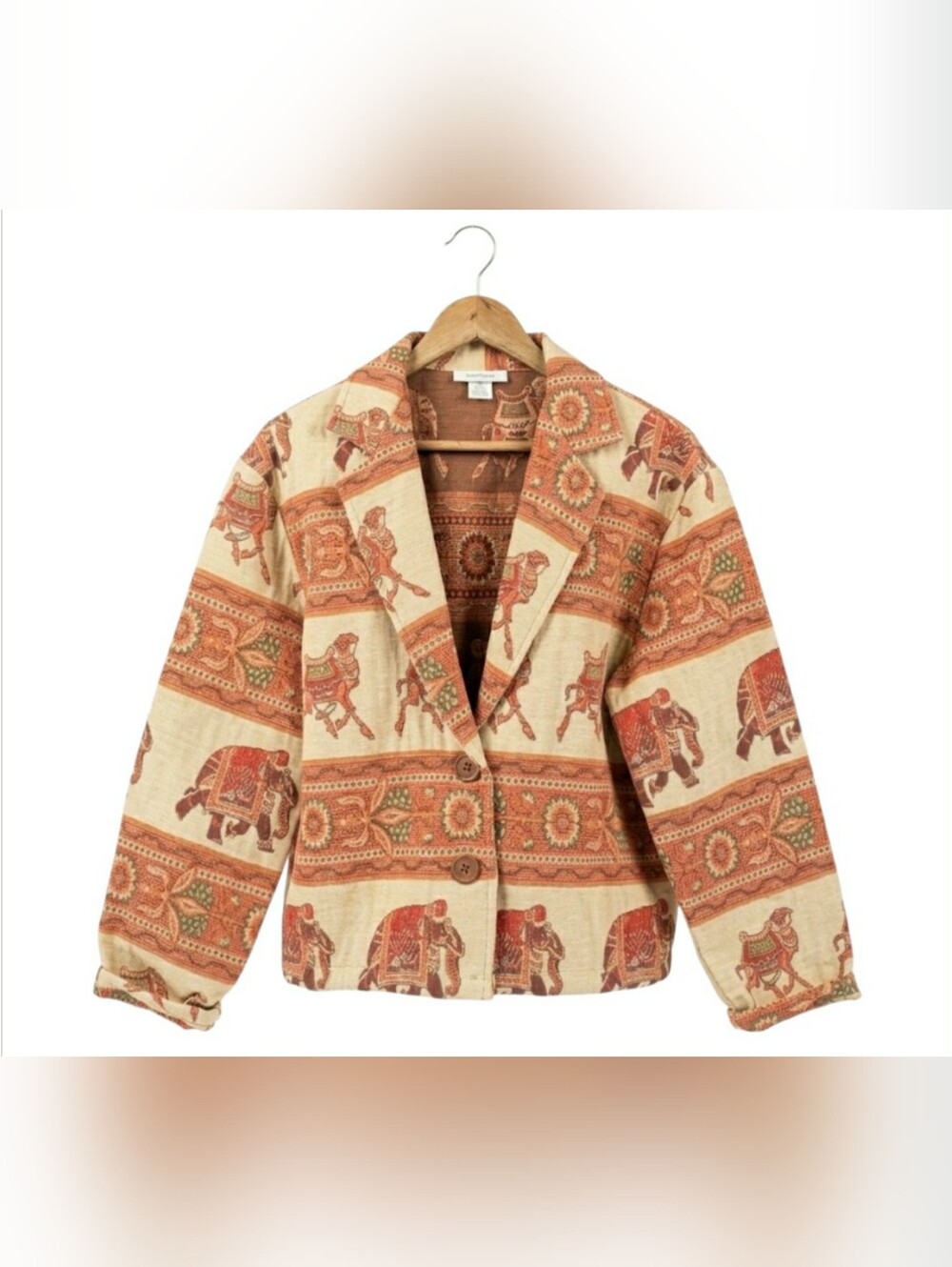 Y2K Tapestry Jacket Elephant  Camel Boho Art To Wear Boxie Lagenlook Tribal XL
